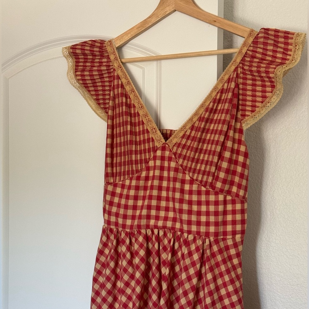 Lisa Says Gah Red Gingham Maxi Dress with Ruffle Shoulders - Picture 3 of 9